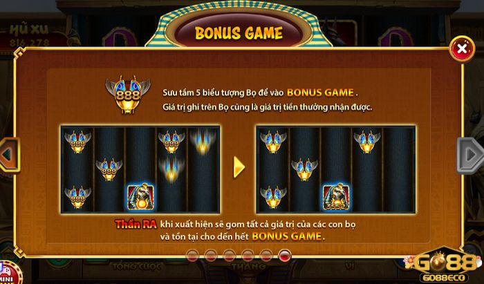 Vòng quay đặc biệt Bonus Game trong Bí mật Cleopatra Go88